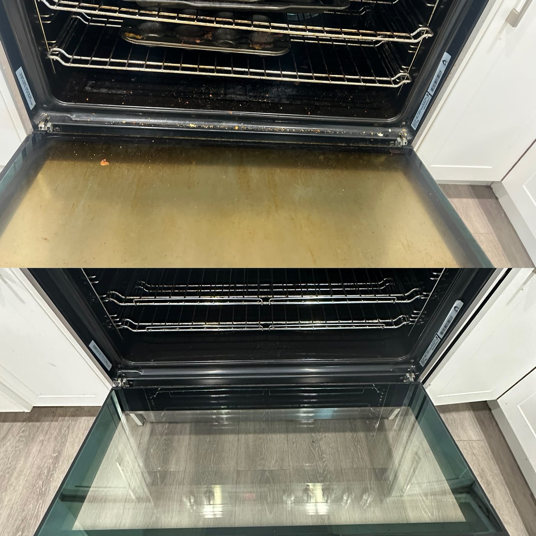Before and after oven cleaning result